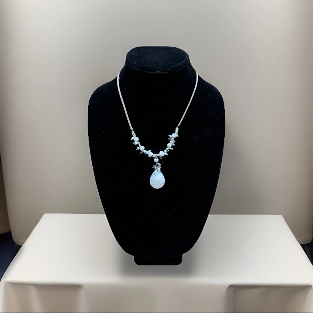 Faux Pearl Teardrop Pendant Necklace Bridal Wedding Jewelry Elegant Crystal